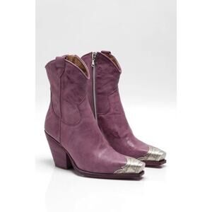Free People Brayden Boots Womens Size 6.5 Leather Western Ankle Metal Toe Pink